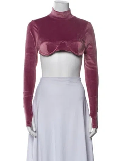 Pre-owned Gcds Turtleneck Long Sleeve Crop Top In Pink