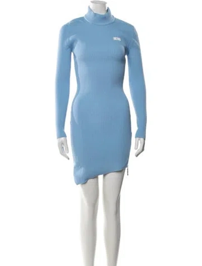 Pre-owned Gcds Turtleneck Mini Dress In Blue