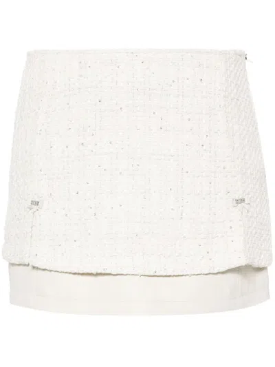 Gcds Tweed Layered Mini Skirt In White