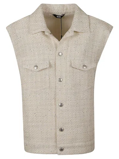 Gcds Tweed Sleeveless Jacket In Off White