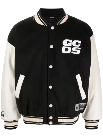 GCDS TWO-TONE LOGO-PATCH BOMBER JACKET