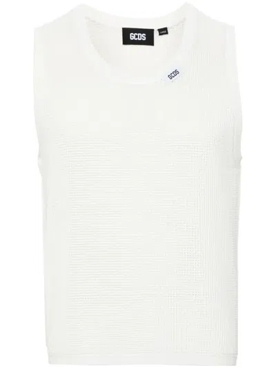 Gcds Waffle-knit Sleeveless Jumper In Neutrals