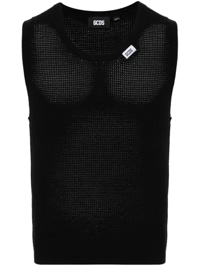 Gcds Waffle-knit Sleeveless Jumper In Schwarz