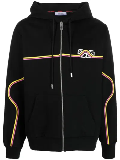 Gcds Black Waved Logo Hoodie