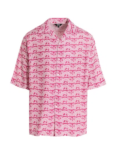 Gcds Waved Logo-print Viscose Shirt In Pink