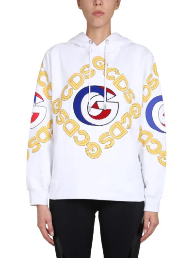 Gcds White Logo Hood Sweatshirt