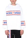 Gcds White Logo Hood Sweatshirts In White