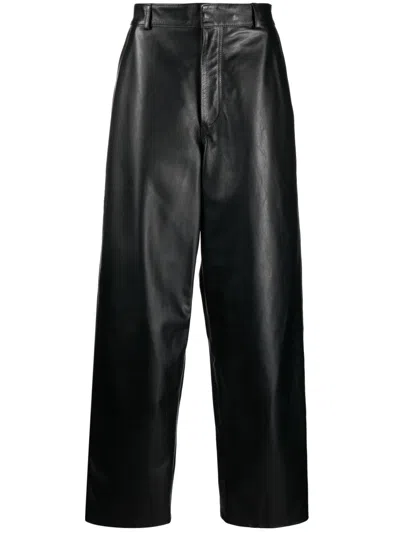 Gcds Wide-leg Leather Trousers In Black