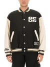 Gcds Varsity Bomber Jacket Contrast Sleeves In Black