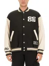 Gcds Varsity Bomber Jacket Contrast Sleeves In Black