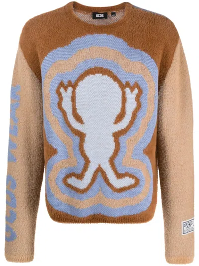 Gcds Wirdo Win Hairy Jacquard Jumper In Neutrals