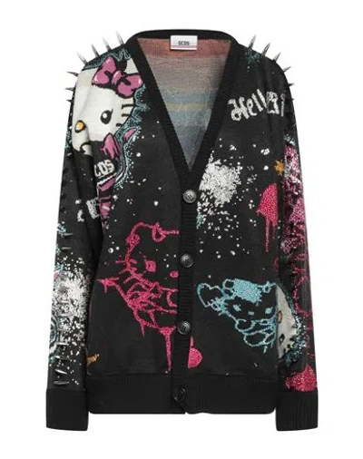 Gcds Woman Cardigan Black Size L Virgin Wool, Polyester