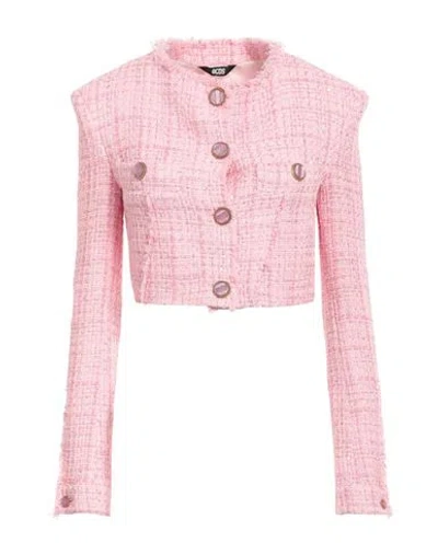 GCDS GCDS WOMAN JACKET PINK SIZE 4 COTTON, POLYESTER, ACRYLIC, POLYAMIDE