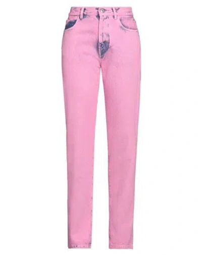 Gcds Woman Denim Pants Pink Size 32 Cotton