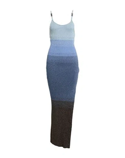 Gcds Woman Maxi Dress Pastel Blue Size L Viscose, Polyester, Metallic Fiber