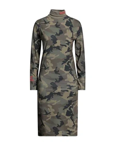 Gcds Woman Midi Dress Military Green Size M Cotton, Lycra