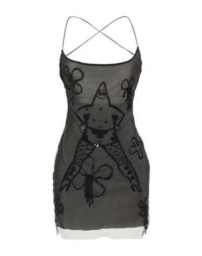 Gcds Woman Mini Dress Black Size L Polyamide, Silk