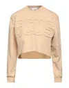 Gcds Logo Print Cropped Sweatshirt In Beige