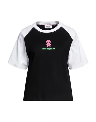 Gcds Woman T-shirt Light Grey Size L Cotton In Black