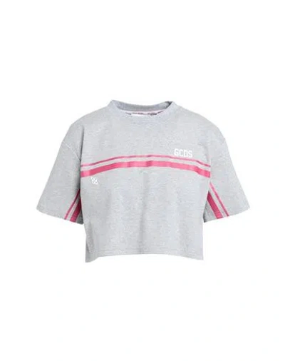 Gcds Woman T-shirt Light Grey Size L Cotton