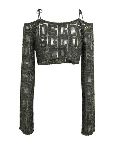 Gcds Woman Top Military Green Size M Viscose, Polyamide, Metallic Fiber