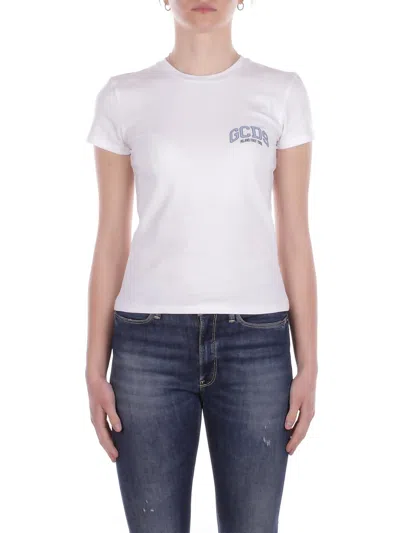 Gcds Woman T-shirt C1weqc048j010 100b Logo Louge Slim Ss T-shirt White Black