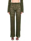 Gcds Lurex Monogram Macrame' Trousers In Olive