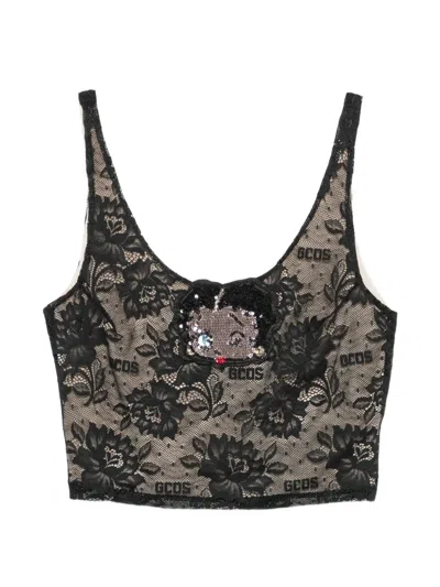 Gcds X Betty Boop Sequin-embellished Lace Top In Black