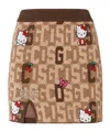Gcds Brown And Beige Mini Skirt  In Wool Blend Knit With Logo Plate, Hello Kitty Motif And Contrast Jacqu In Brown