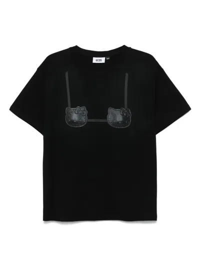 Gcds X Hello Kitty Printed-bra T-shirt In Black
