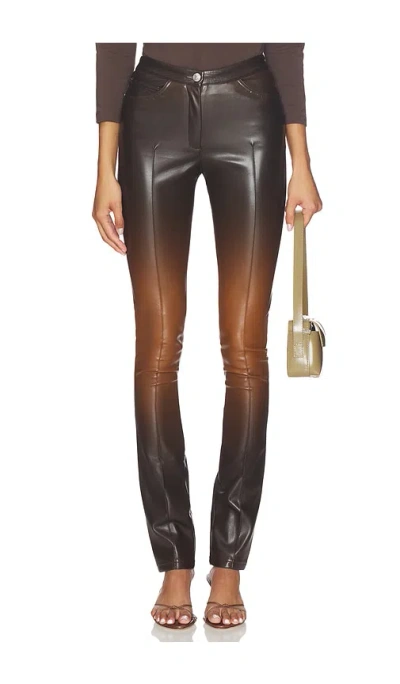 Gcds Zippers Faded Faux Leather Skinny Pant In Brown