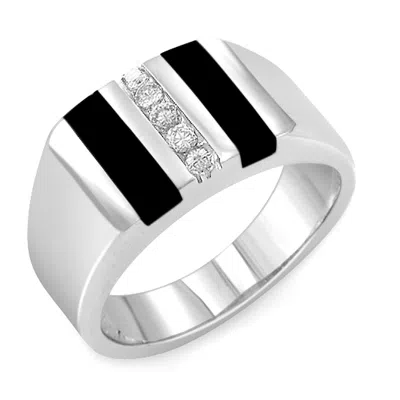 Pre-owned Gd Diamond 0.15 Ct Men's Round Real Diamond Black Onyx Ring Band F Vs1 14k Gold White Sz 10