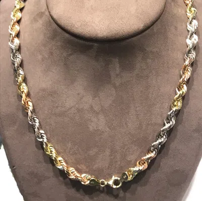 Pre-owned Gd Diamond 111.7gm 14k Gold Tri Color Men's Women's Diamond Cut Rope Chain Necklace 26" 7mm In Multicolor