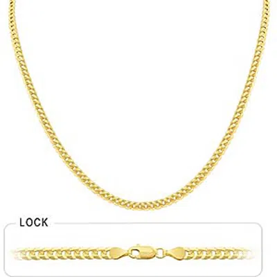 Pre-owned Gd Diamond 4mm 22" 12.70 Gm 14k Gold Solid Yellow Men's Flat Cuban Necklace Chain Polished