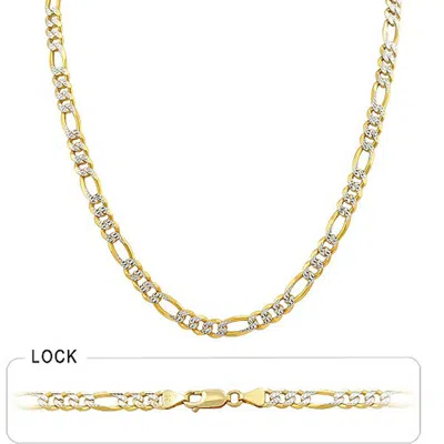 Pre-owned Gd Diamond 5.70mm 26" 36.00gm 14k Gold Two Tone Pave Men's Polished Figaro Chain Necklace In Multicolor
