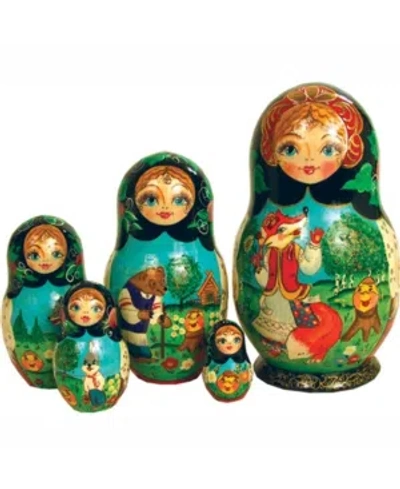 G.debrekht 5 Piece Ginger Bread Russian Matryoshka Nested Doll Set In Multi
