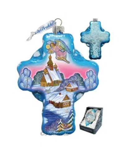 G.debrekht Angel Village Cross Glass Ornament In Multi