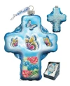 G.debrekht Blue Butterflies Cross Glass Ornament In Multi