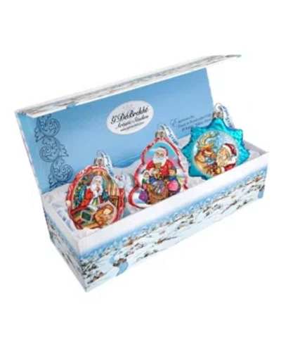 G.debrekht Christmas Santa Glass Ornament - Set Of 3 In Multi
