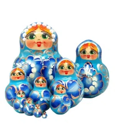 G.debrekht Flower In Blue 10 Piece Russian Matryoshka Nested Doll Set In Multi