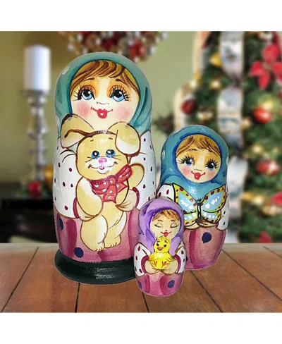 G.debrekht Friendship Teddy Bear Matreshka Holiday Nesting Hand-painted Doll, Set Of 3 In Multi Color