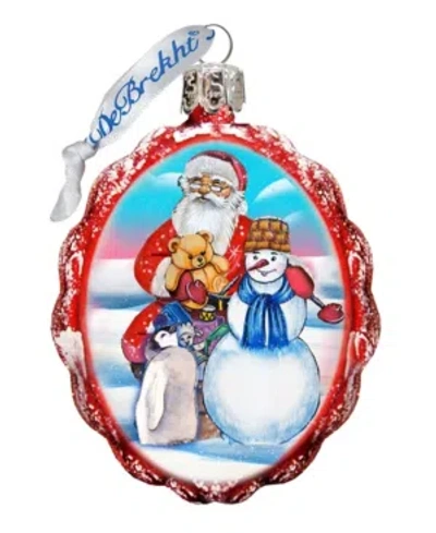 G.debrekht Gift Giving With Snowman Santa Glass Ornament In Multi