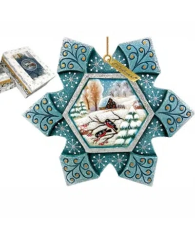 G.debrekht Hand Painted Scenic Ornament Robin Snowfall In Multi