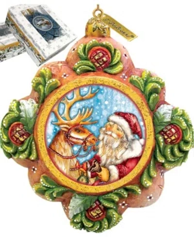 G.debrekht Hand Painted Scenic Ornament Santa With Reindeer In Multi