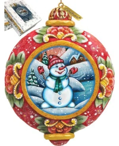 G.debrekht Hand Painted Scenic Ornament Snowman In Multi