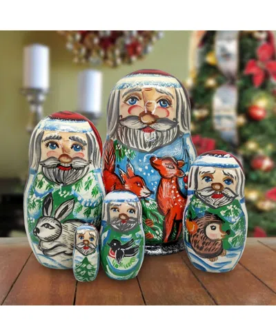 G.debrekht Santa Forest Friend Matreshka Holiday Nesting Hand-painted Doll, Set Of 5 In Multi Color