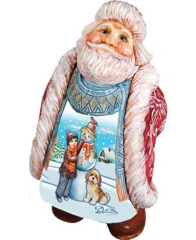 G.debrekht Scenic Santa With Child And Dog Making Snowman Figurine In Multi