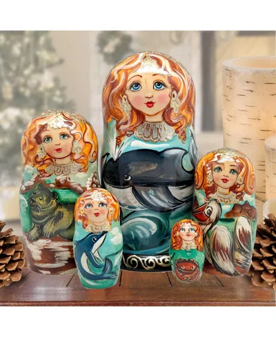 G.debrekht Whales Family Matreshka Holiday Nesting Hand-painted Doll, Set Of 5 In Multi Color
