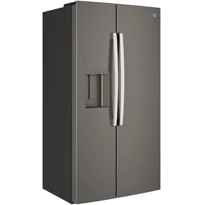 Ge Appliances Ge® 23.6 Cu. Ft. Counter-depth Side-by-side Refrigerator With Extra Tall Dispenser And In-door Icema In Gray