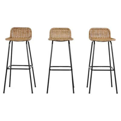 Pre-owned Gebr. Jonkers Charlotte Perriand Style Wicker Bar Stools With Black Frames